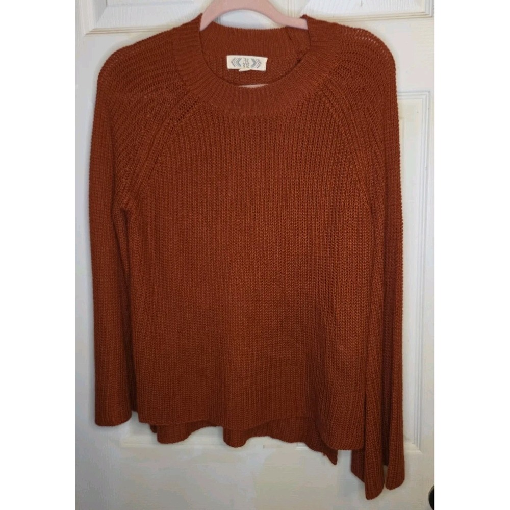 Pink Rose Womens L Rust Orange Chunky Knit Sweater Cotton Blend Crew Neck